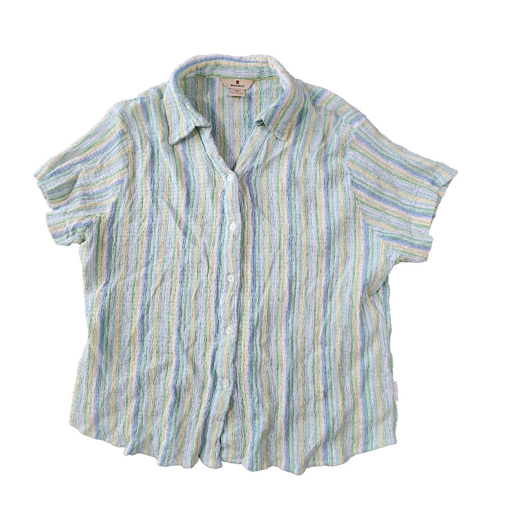 Woolrich Button Up Short‎ Sleeve Textured Ribbed Shirt Size XL